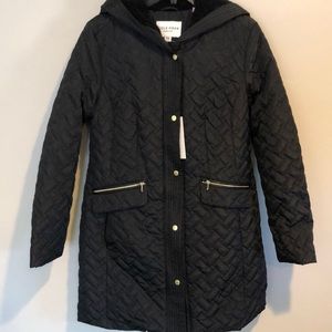 Cole Haan black quilted hooded winter coat Sz med
